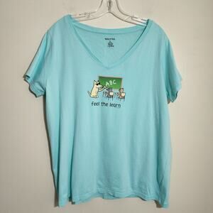 Teddy the Dog Feel the learn teachers graphic vneck short sleeve tshirt woman 16